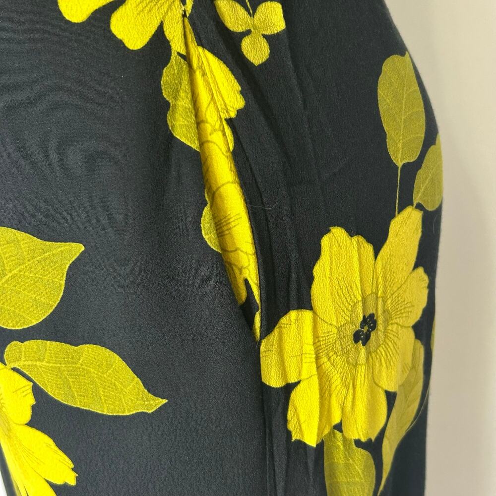 Eva Mendes NY&C Size 8 Floral Wide Leg Jumpsuit Black Yellow Pockets - Picture 13 of 14